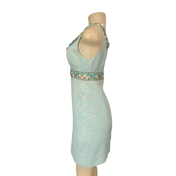 Lilly Pulitzer Dress Womens Size 6 Aqua Blue Metallic Beaded Sleeveless Shift - Picture 4 of 9